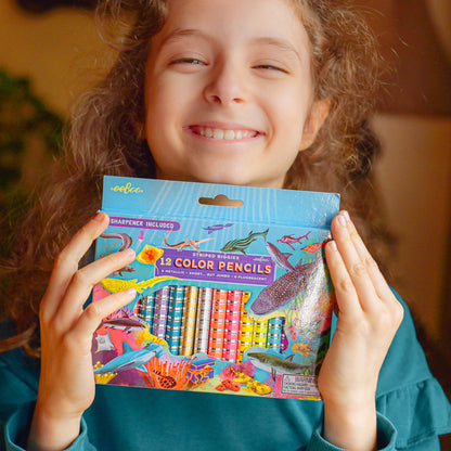 Eeboo Biggies 12 Color Pencils Striped Shark Design with Sharpener Included
