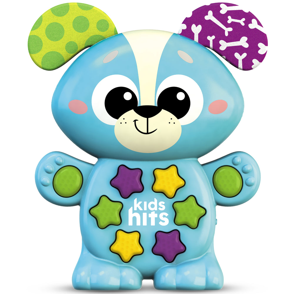 Kids Hits Musical Puppy blue interactive toy with colorful star buttons, lights and sounds for toddlers