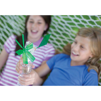 Green Science Windmill Generator with green blades in glass cup, kids playing