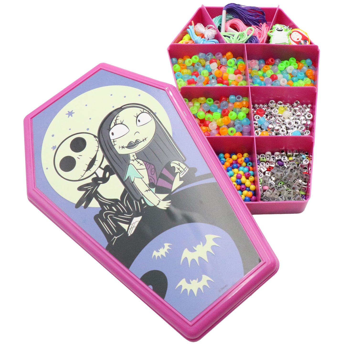 Nightmare Before Christmas Glow-In-The-Dark Jewelry Activity Set with colorful beads and charms