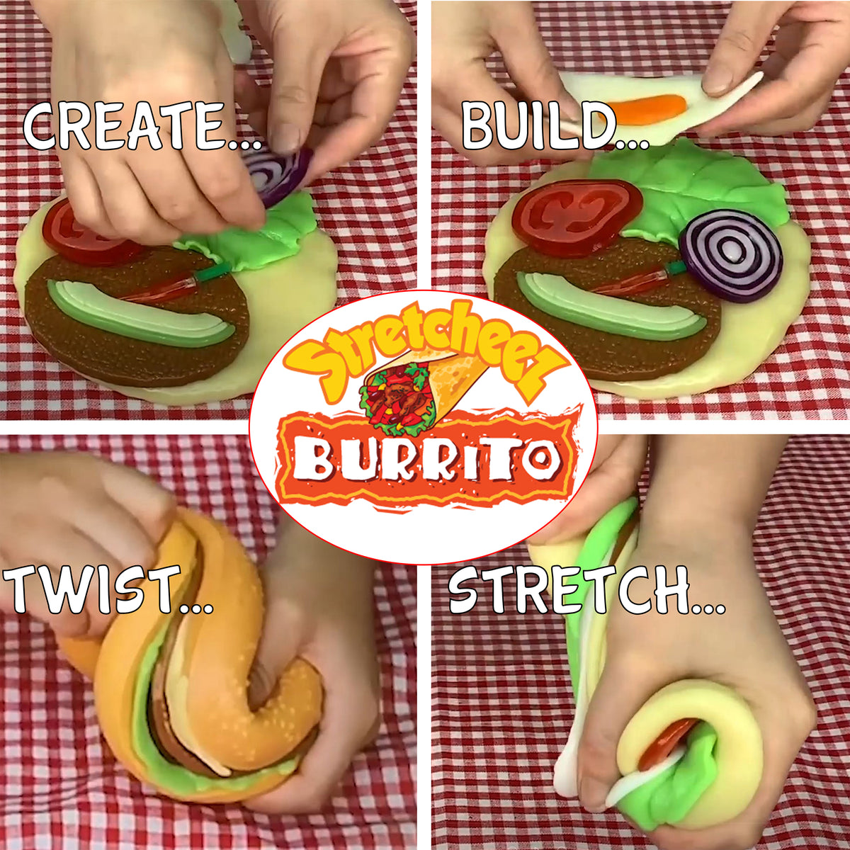 Stretcheez Burrito - Surprise Toppings Stretchy Toy Food Set, Roleplay Age 3+