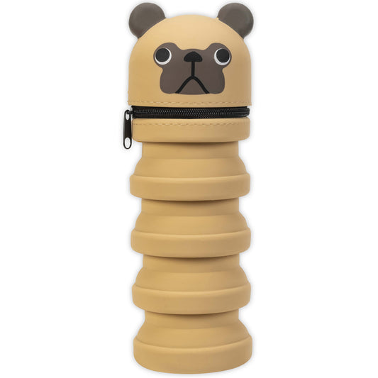 Retractable Pencil Case Pug with tan and brown design
