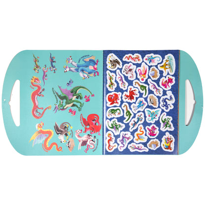 eeBoo Shiny Dragon Sticker Book with turquoise cover and over 200 colorful dragon stickers