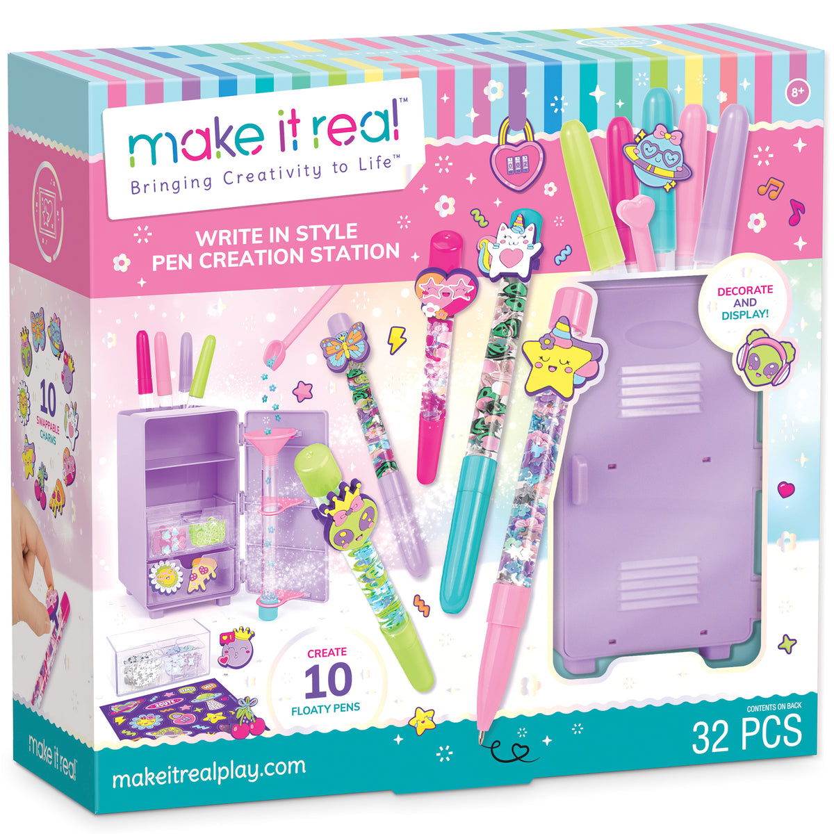 Make It Real Write in Style Pen Creation Station with purple storage locker and colorful floaty pens