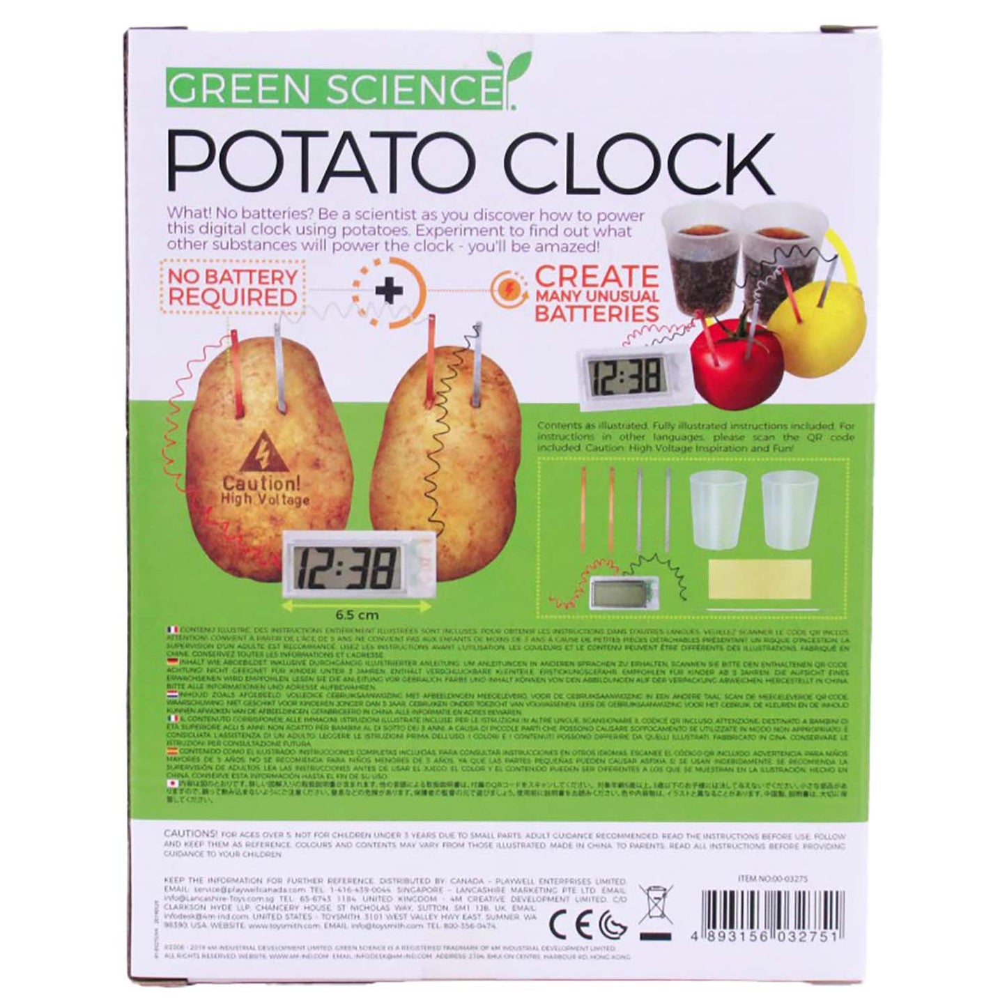 Green Science Potato Clock kit with digital display and potato batteries, no batteries required