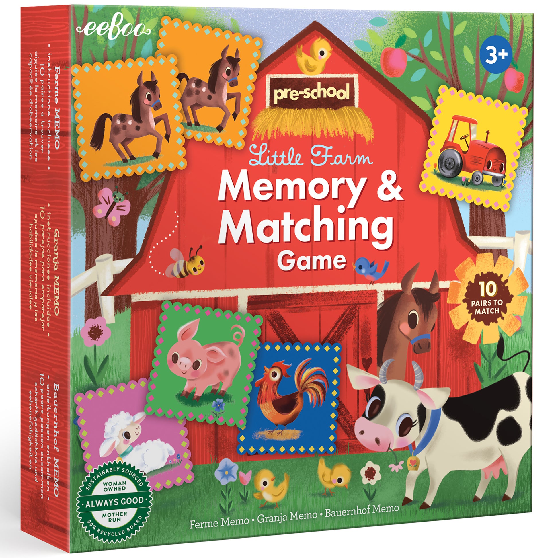 eeBoo Little Farm Memory & Matching Game for ages 3+ featuring colorful farm animals