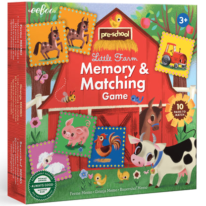 eeBoo Little Farm Memory & Matching Game for ages 3+ featuring colorful farm animals