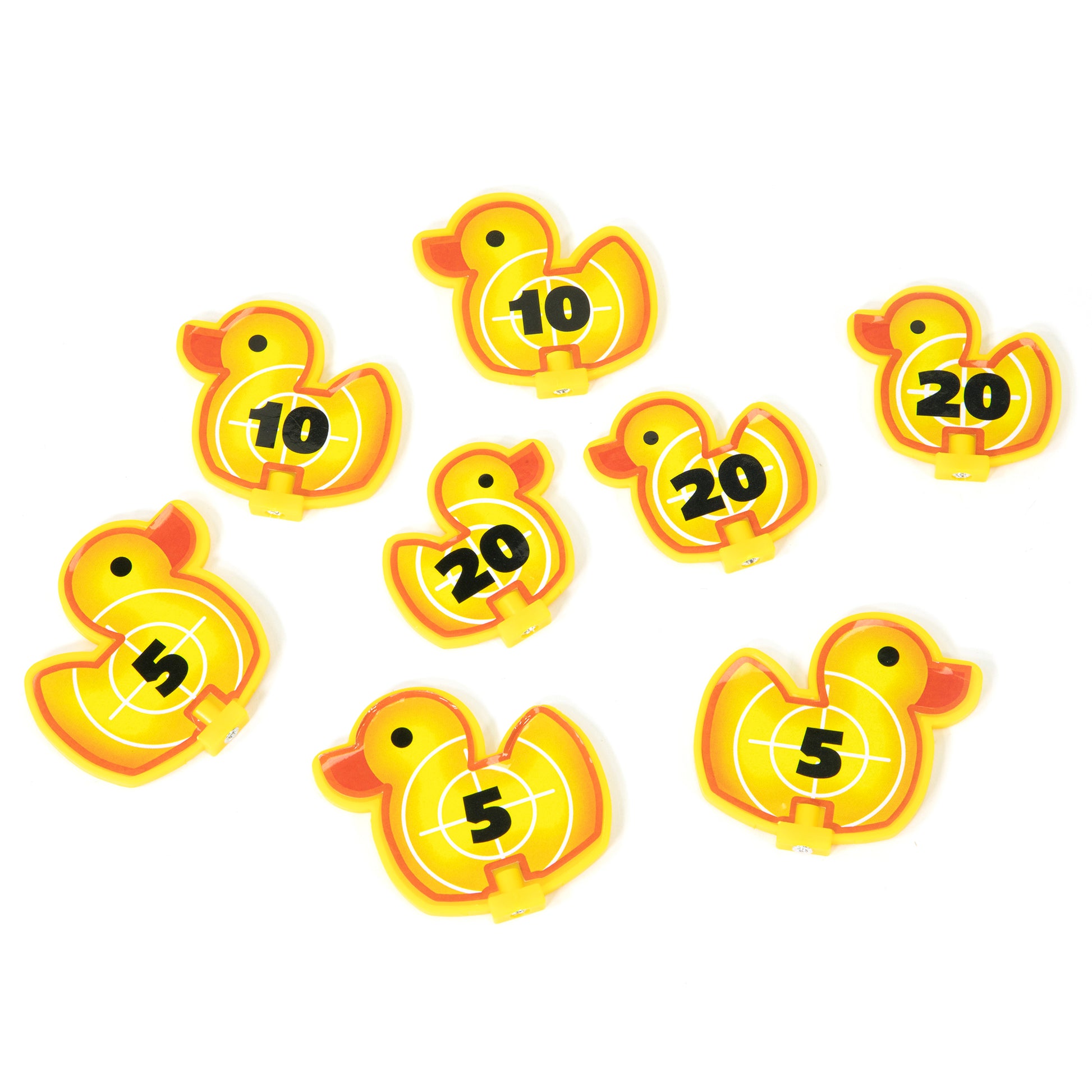 Duck Shooting Gallery toy with yellow ducks showing point values 5, 10, and 20