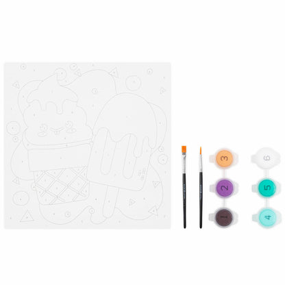 Mini Paint By Number Ice Cream kit with numbered canvas, brushes, and colorful paint pots