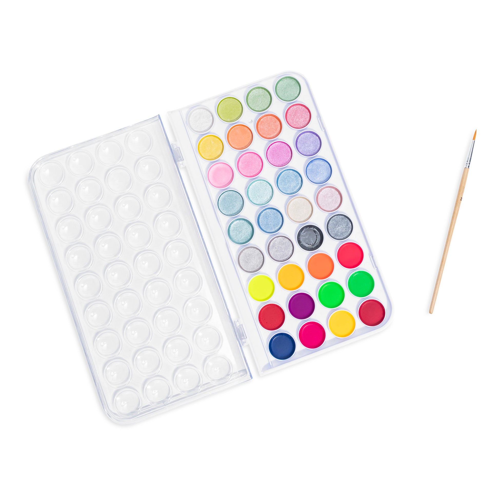 Essential Watercolor Paint Set with 48 neon and metallic colors, palette, and brush
