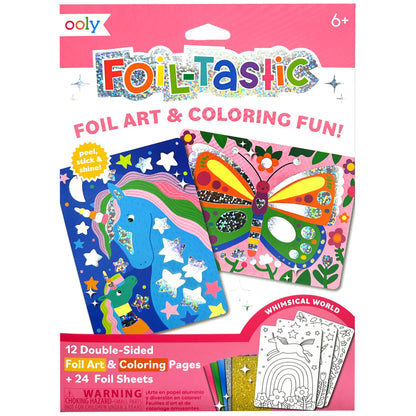 Ooly Foil-tastic foil art and coloring set package showing colorful double-sided pages with star and butterfly designs, plus 24 foil sheets, for ages 6+