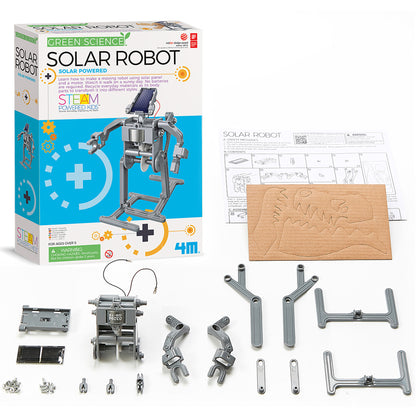 Green Science Solar Robot kit with solar panel, metal parts, and instruction manual displayed