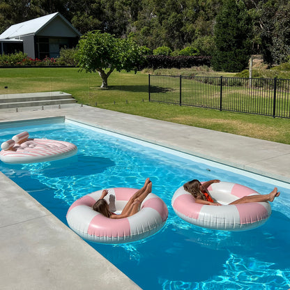 Sunnylife Luxe Tube Pool Ring - Stole My Heart Pink Stripe Inflatable Lounger