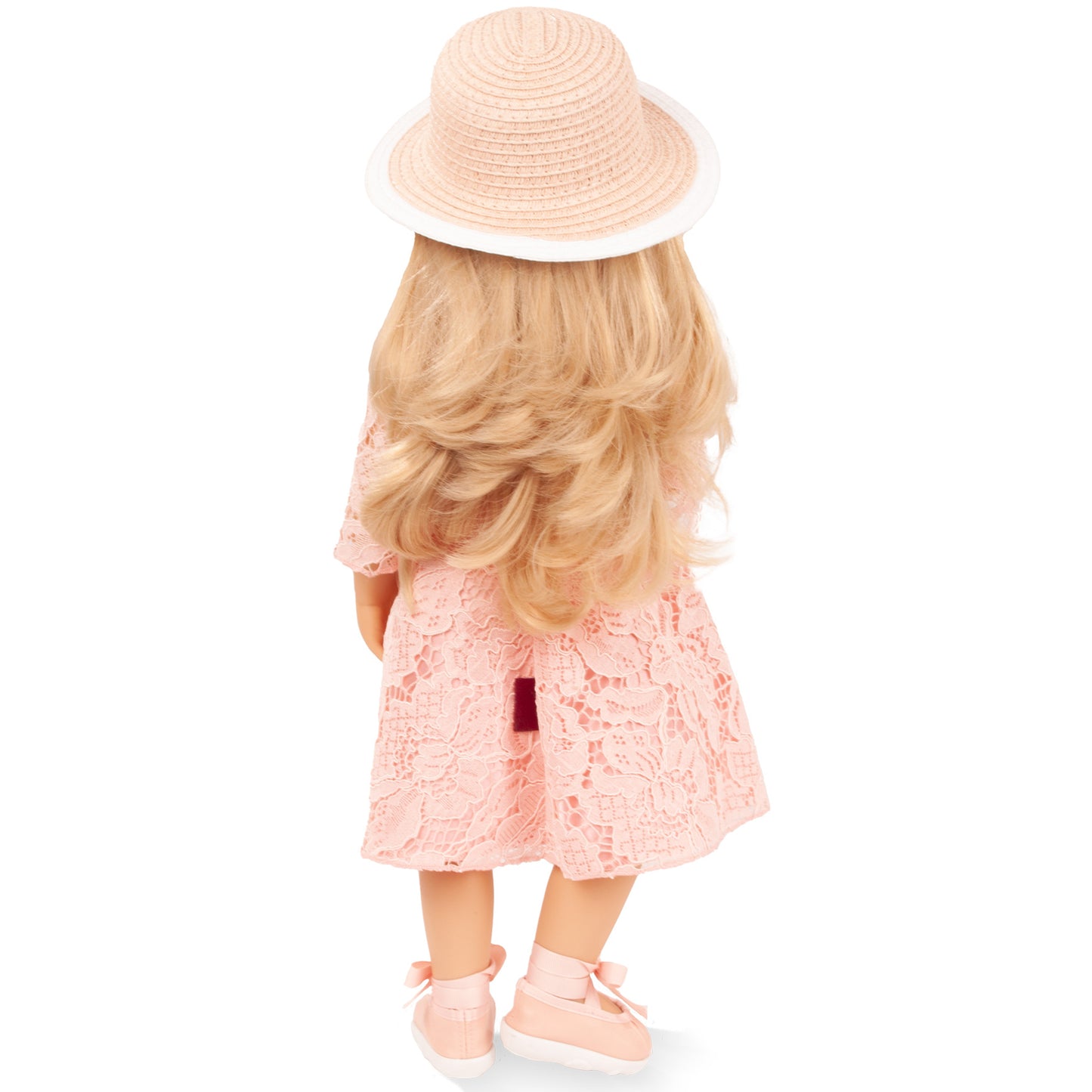 Gotz Happy Kidz Ella 19.5 inch doll with blonde hair, pink lace dress and straw hat
