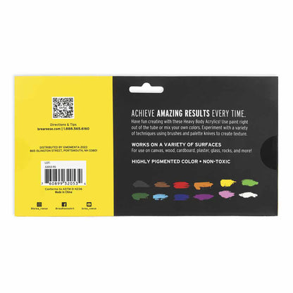 Professional Heavy Body Acrylics 12-color set with bright pigmented paint tubes and color swatches