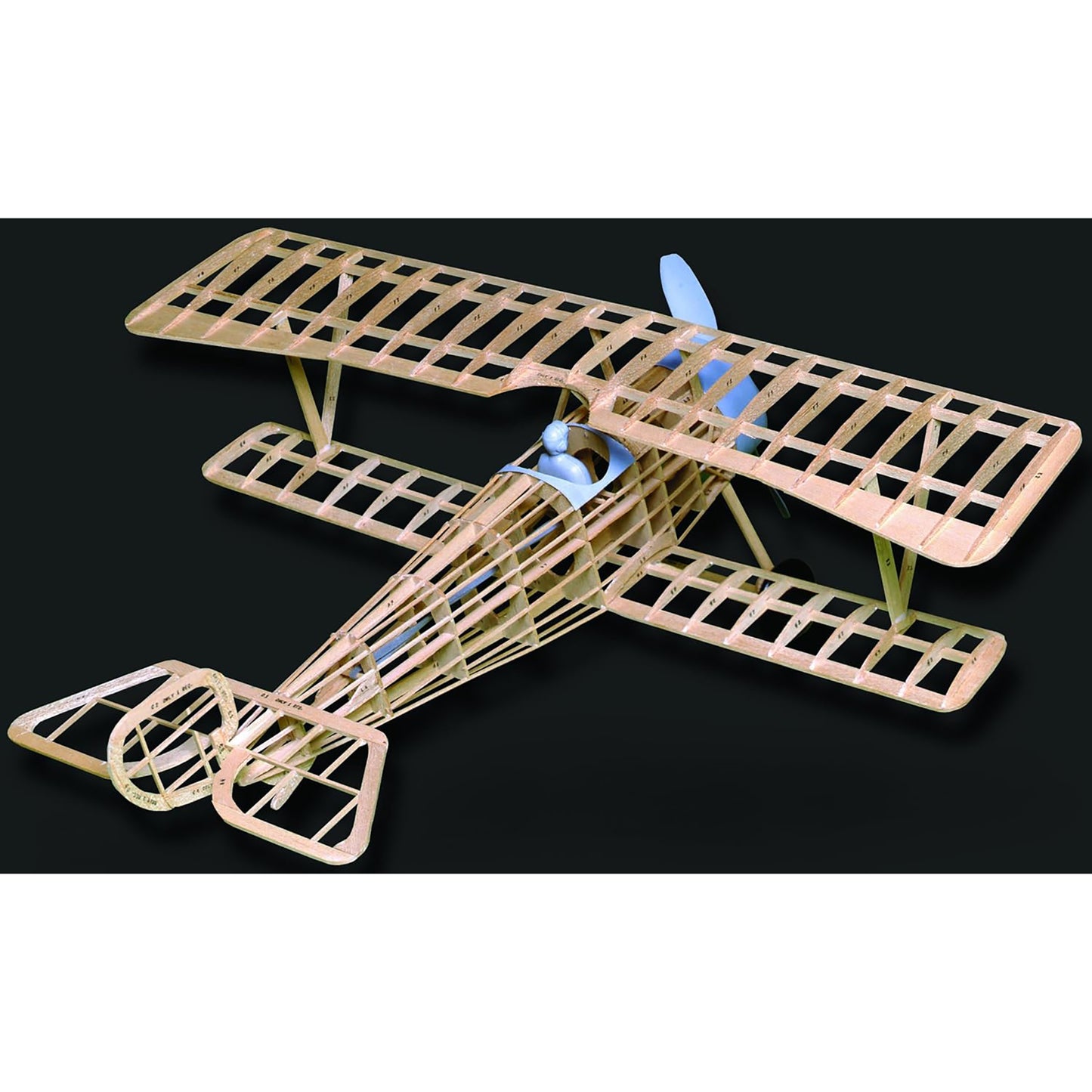Guillow's Nieuport II WWI Fighter Plane Balsa Wood Model Kit with blue propellers