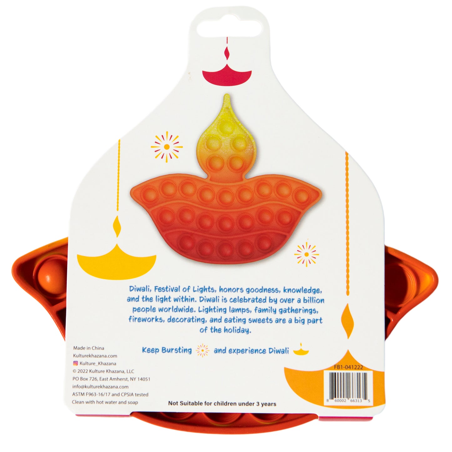 Diwali Burst Fidget Toy pop it sensory toy with red, orange and yellow diya lamp design