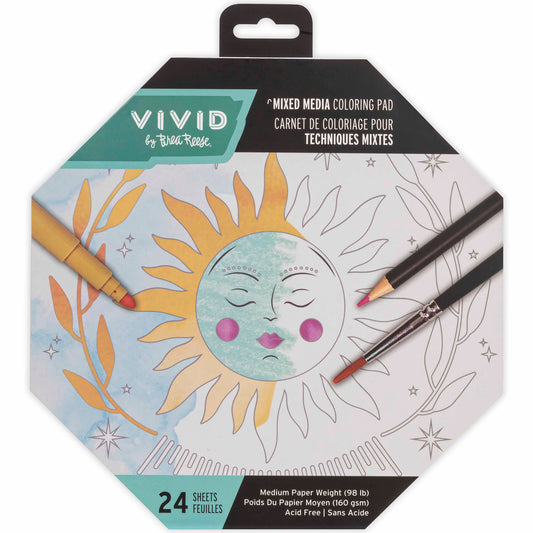 VIVID Mixed Media Coloring Pad Octagon with 24 sheets, colored pencils and brush