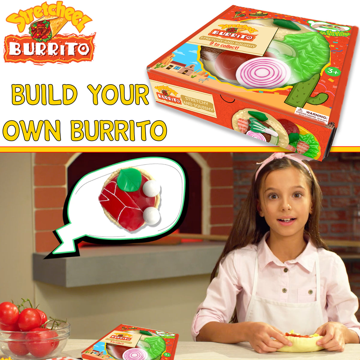 Stretcheez Burrito - Surprise Toppings Stretchy Toy Food Set, Roleplay Age 3+
