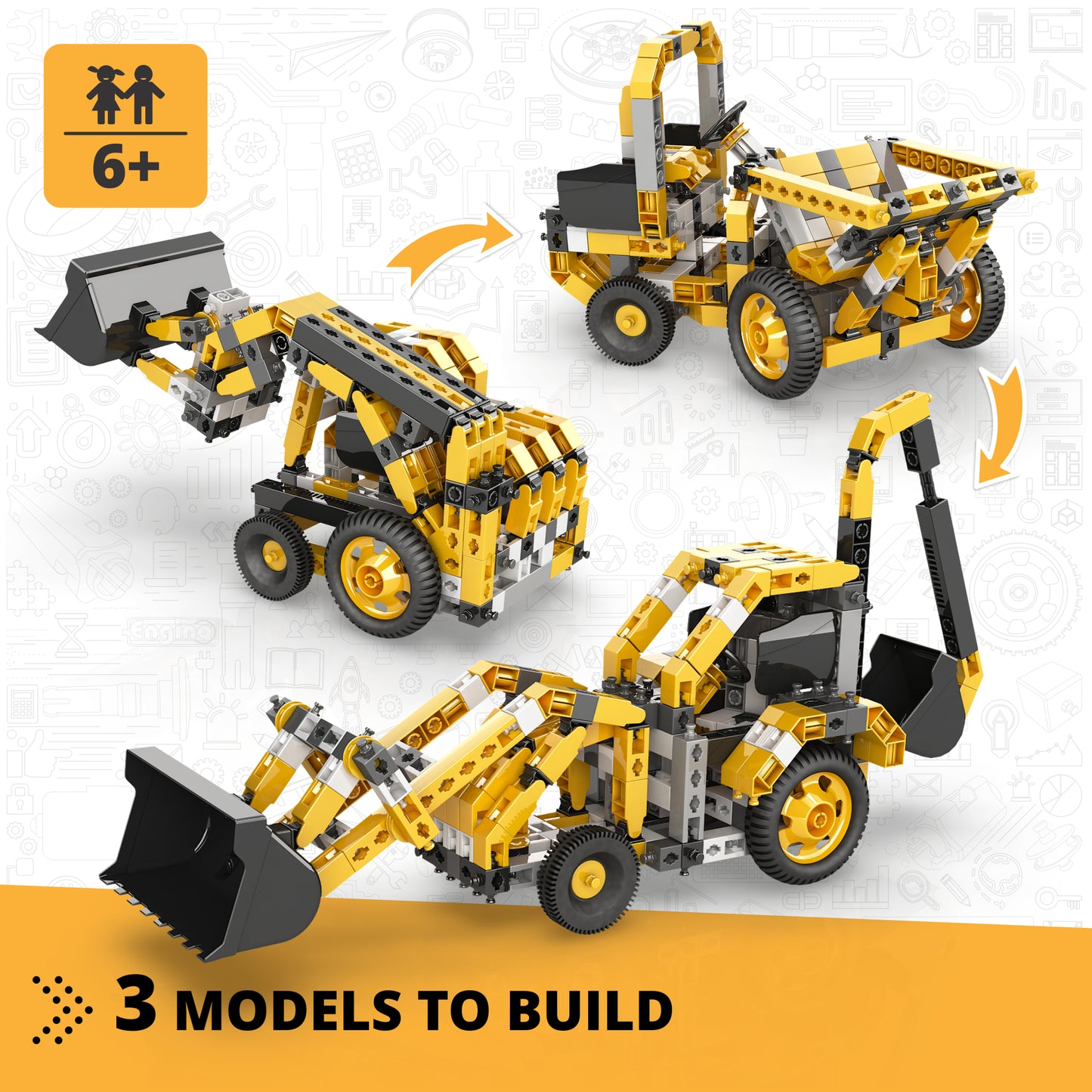 Engino Machinery Series 3-in-1 Backhoe Loader Creative Builder Set