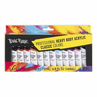 Brea Reese Professional Heavy Body Acrylic Paint Set, 12 Classic Colors, 0.4 fl oz each