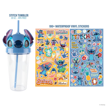 Disney Stitch DIY Tumbler Design Kit with 20oz blue tumbler and 100+ waterproof vinyl stickers