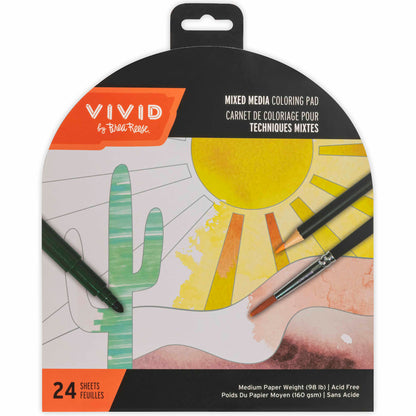 VIVID Mixed Media Coloring Pad Boho with 24 sheets, featuring desert and sun designs