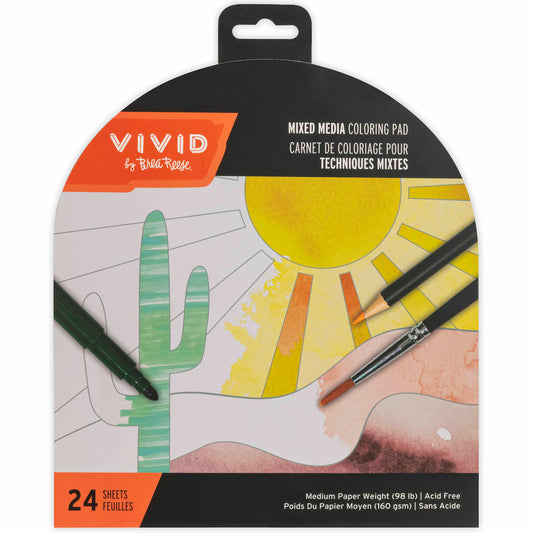 VIVID Mixed Media Coloring Pad Boho with 24 sheets, featuring desert and sun designs