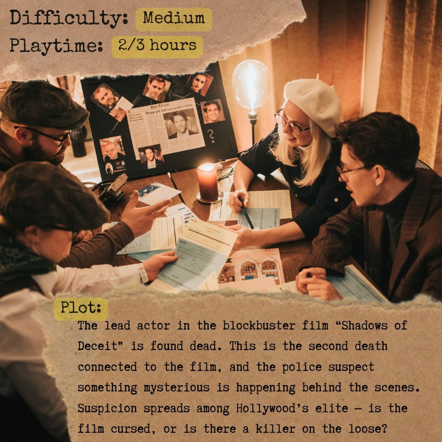 Detective For A Day Hollywood Murder interactive crime party game with mystery cards and clues
