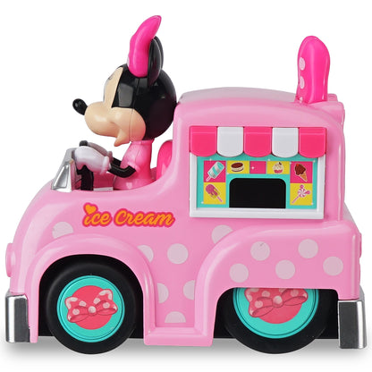 Disney Junior Minnie Mouse pink ice cream truck toy with Minnie character, polka dots, and ice cream shop window