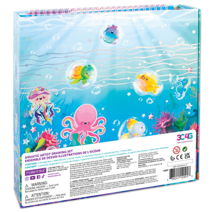 3C4G Aquatic Artist Drawing Set with ocean-themed illustrations and colorful sea creatures