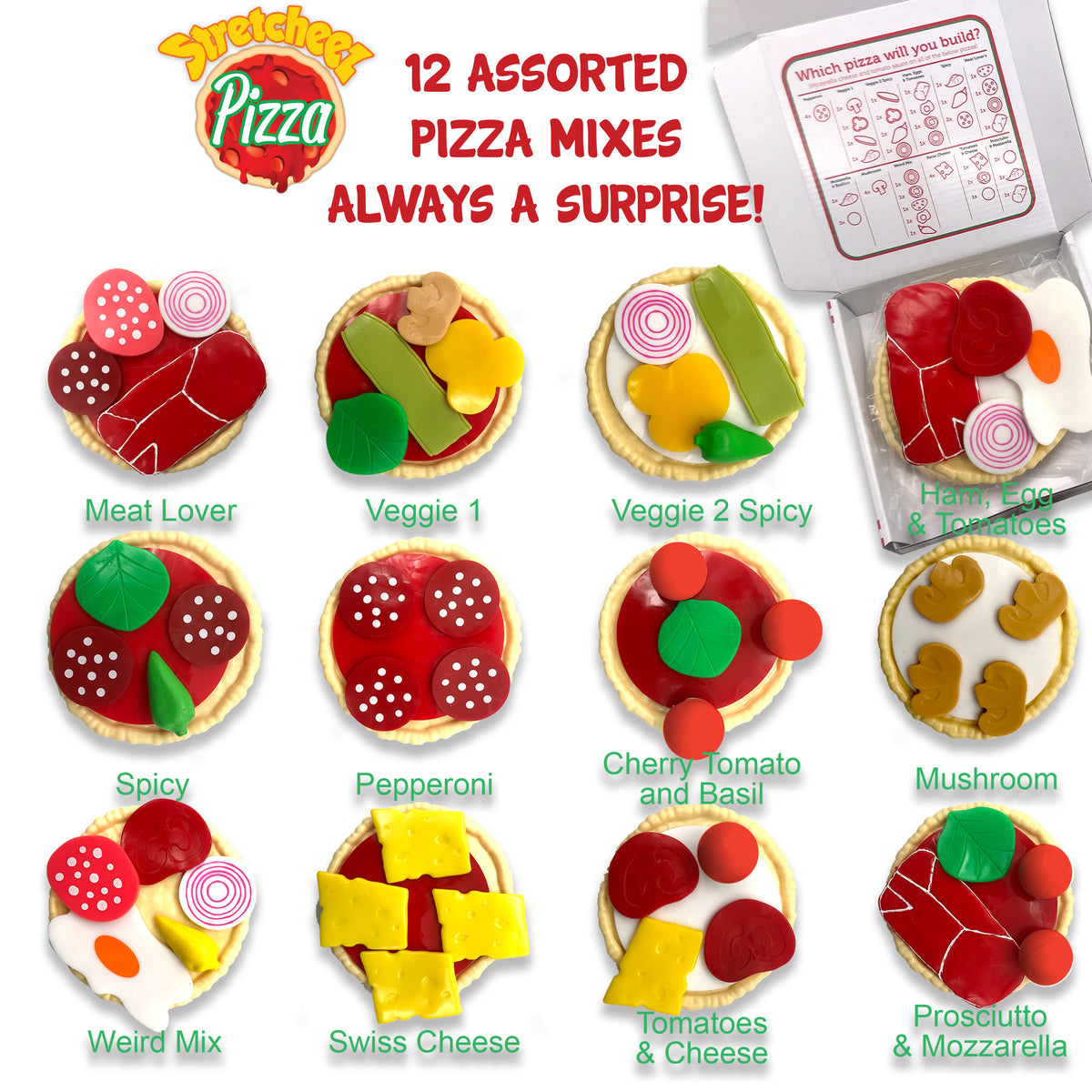 Stretcheez Pizza Playset - Surprise Toppings and Styles - Stretchy Toy Food for Creative Roleplay, Ages 3+