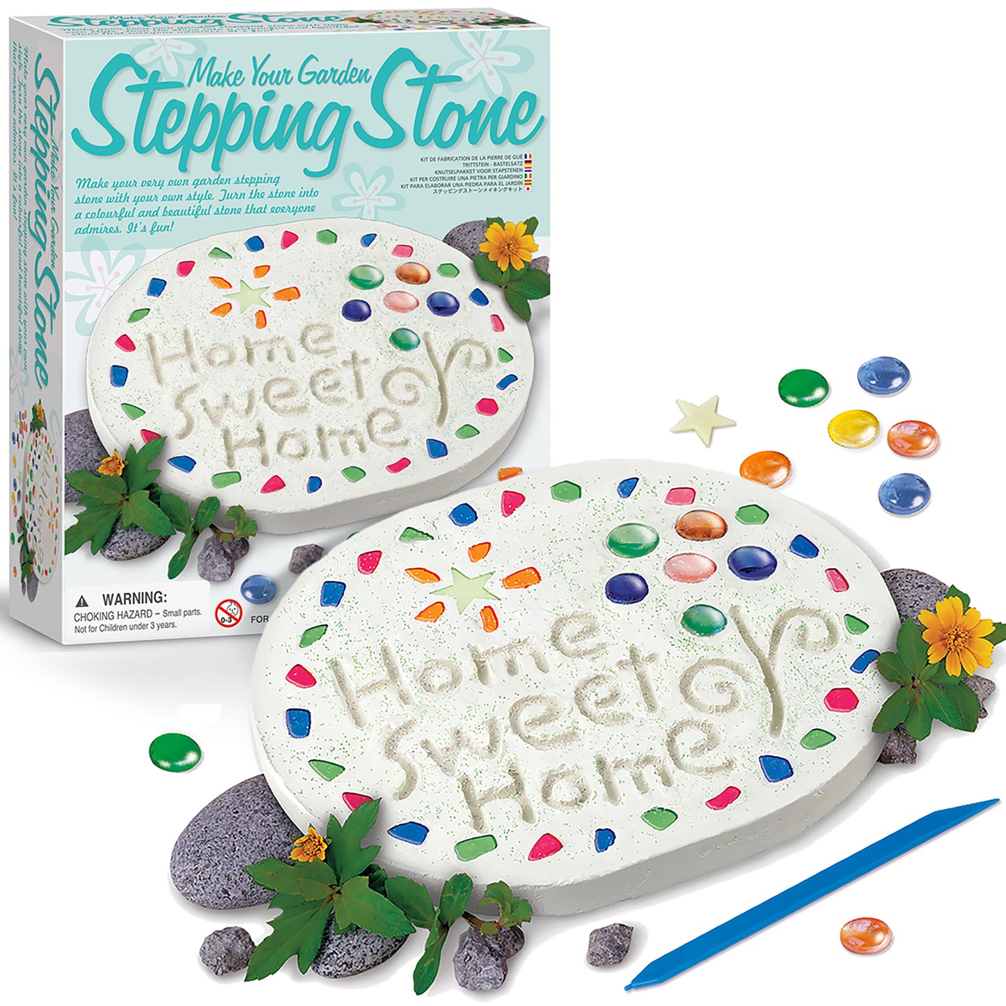 Make Your Garden Stepping Stone craft kit with colorful gems and decorative stones