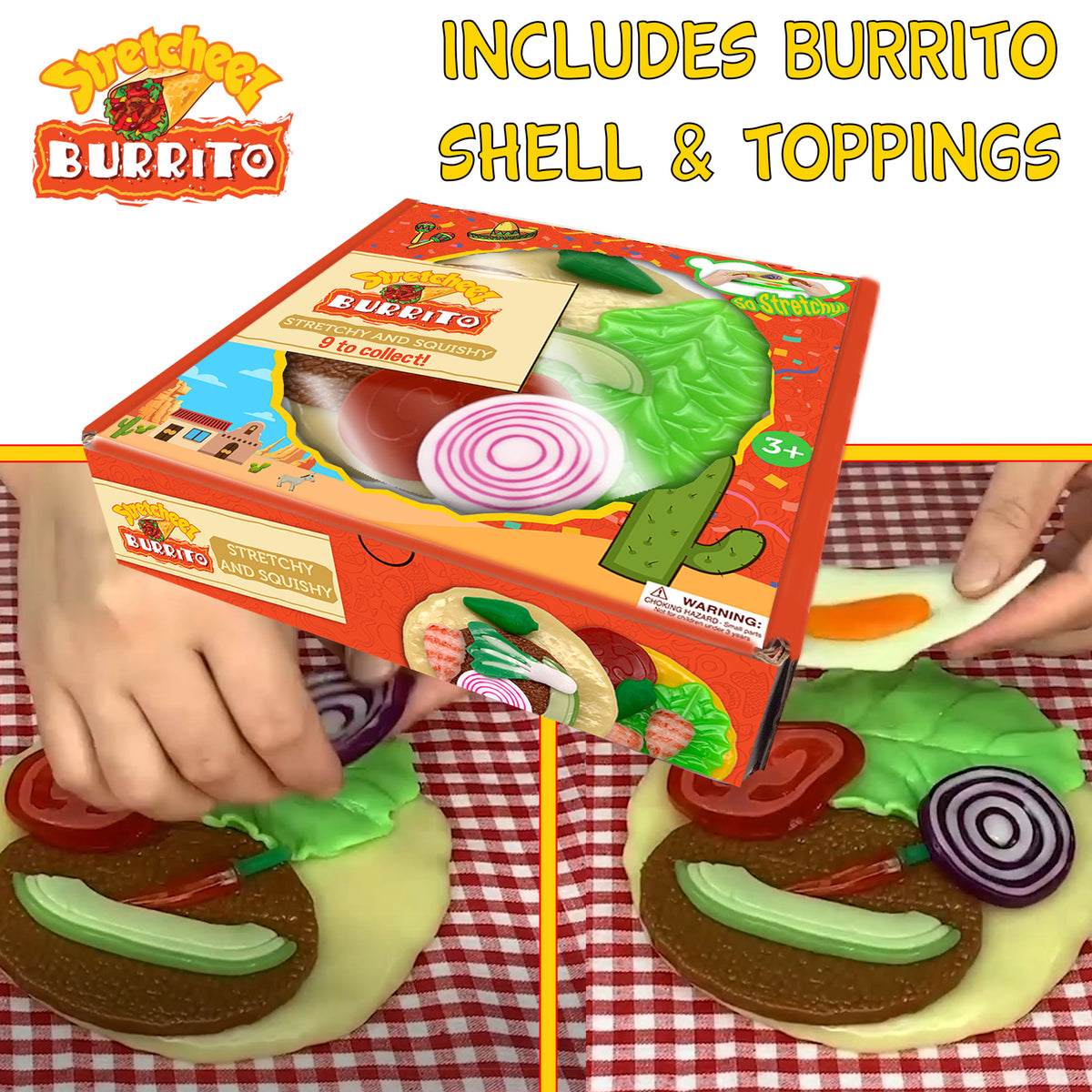 Stretcheez Burrito - Surprise Toppings Stretchy Toy Food Set, Roleplay Age 3+