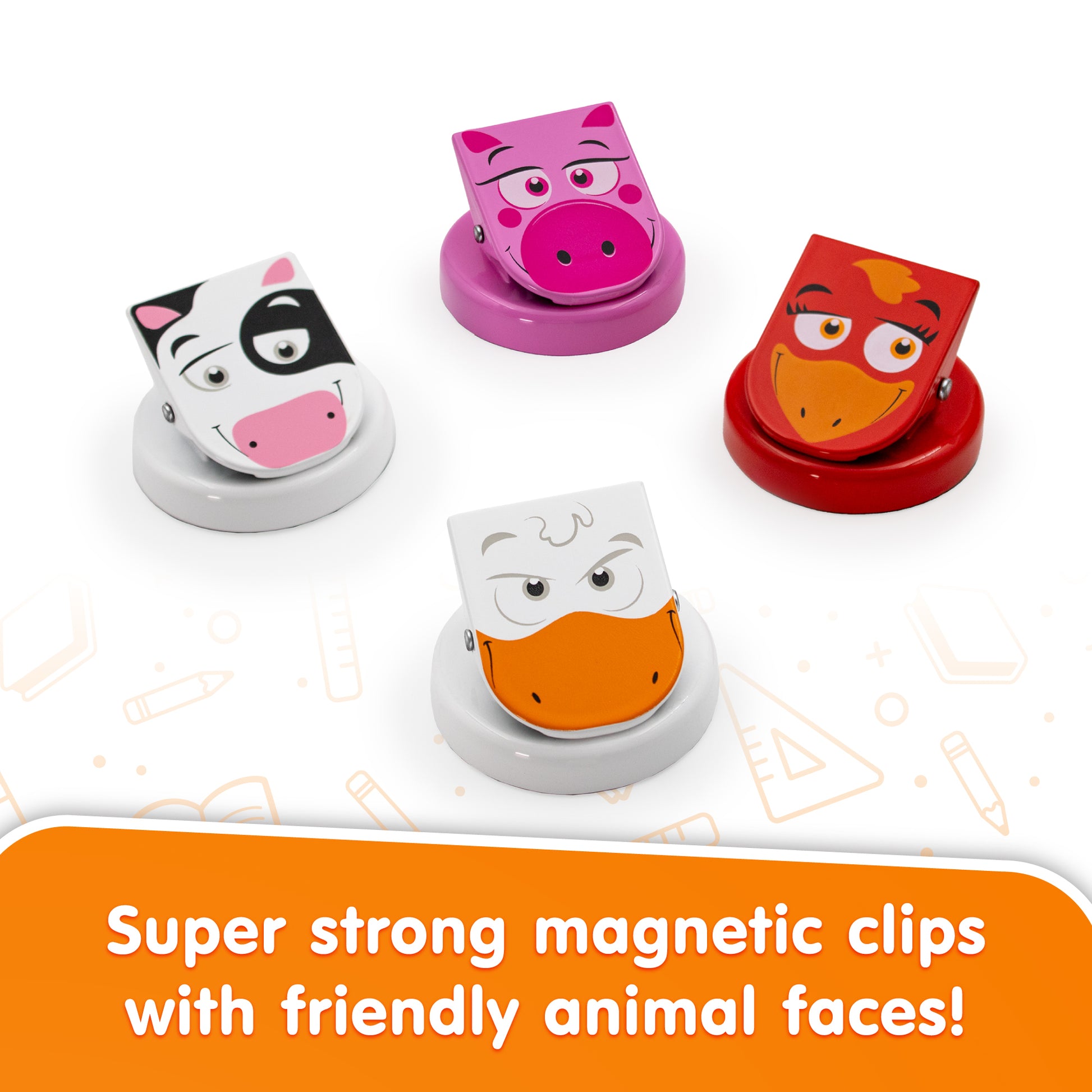 Barnyard Clever Clips magnetic animal face clips in white, pink, and red colors