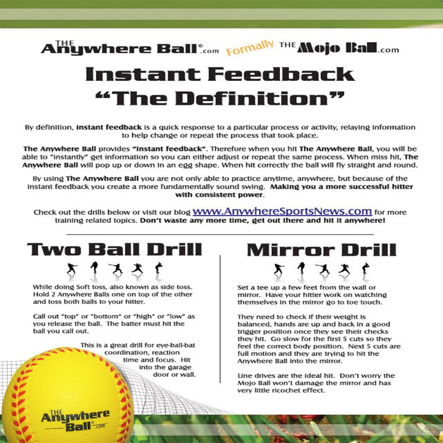 Anywhere Sports: The Anywhere Ball Squishy Foam Training Set - 6-Pack, 3" Yellow Balls for Baseball & Softball, Waterproof, Kids 3+