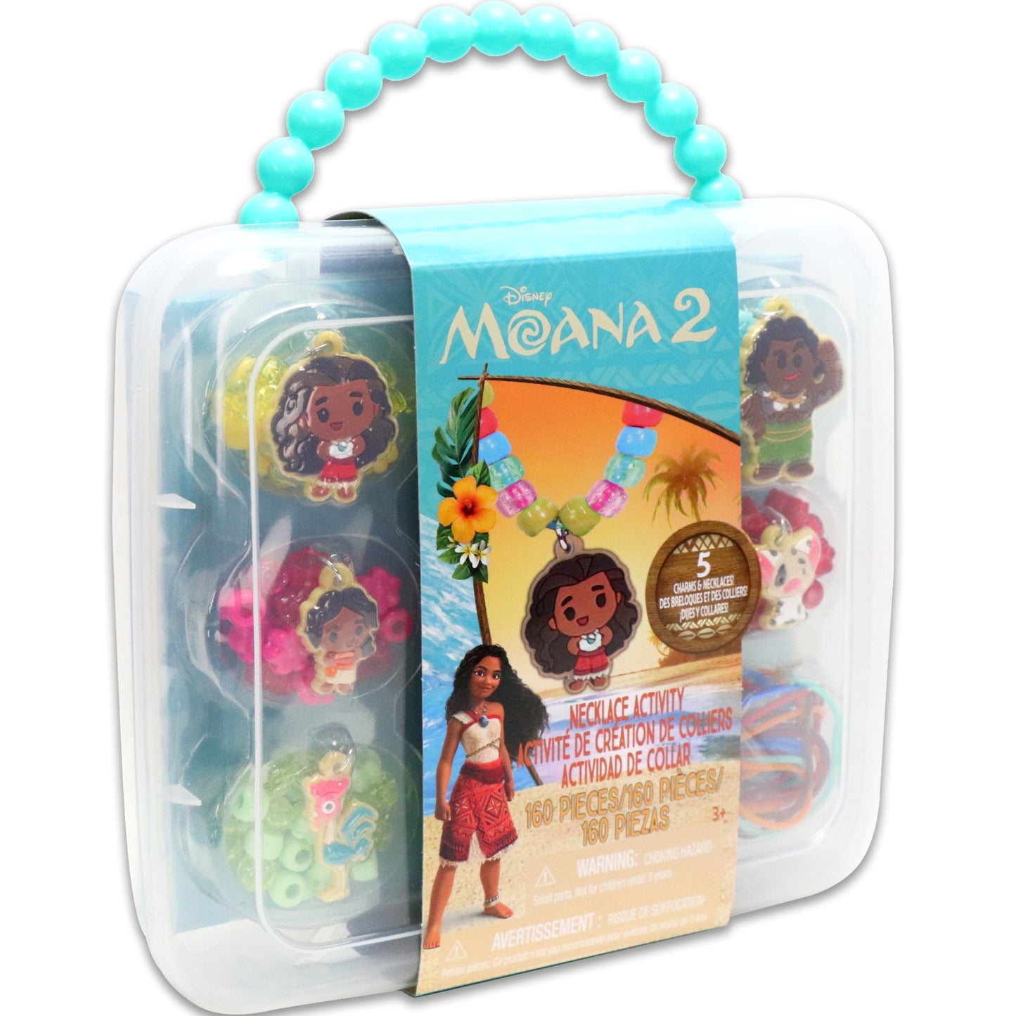 Moana 2 Necklace Activity Set with turquoise beaded handle, 160 pieces, colorful charms and beads