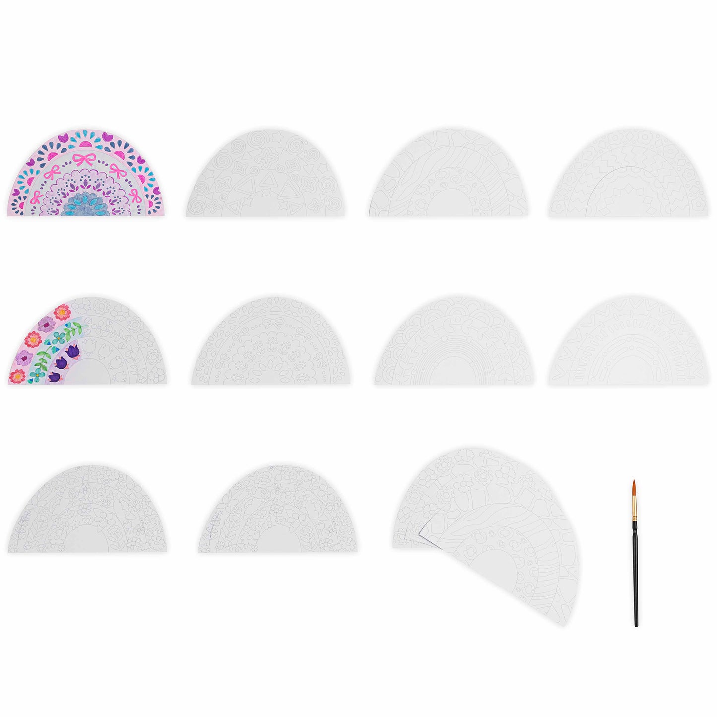 Mixed Media Coloring Pad with 24 rainbow-themed sheets and paintbrush