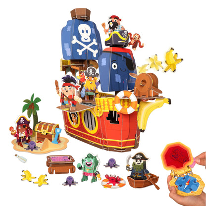 Banana-Rama Pirate Ship Buildable Playset with pirate figures, ship, and accessories