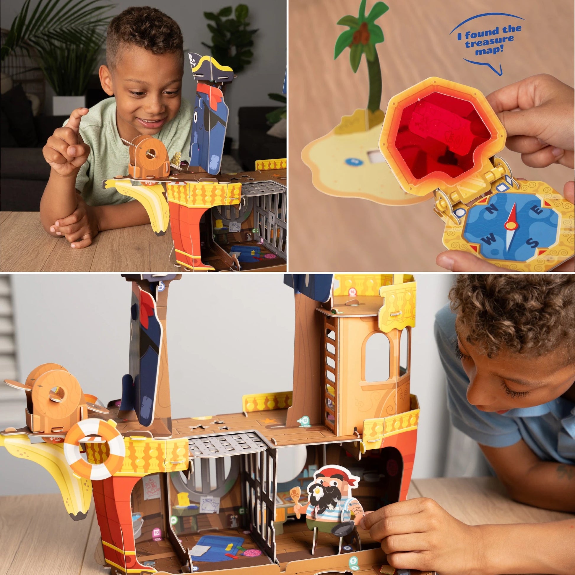 Banana-Rama Pirate Ship playset with yellow and red ship, treasure map, and pirate figures