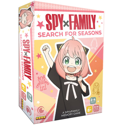 Spy x Family Search for Seasons memory game box featuring pink-haired anime character, 2-4 players ages 8+