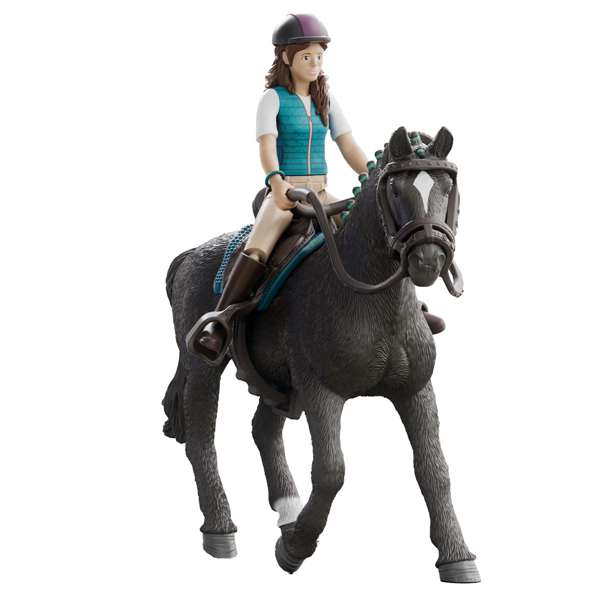 Schleich Horse Club Lisa & Storm playset with articulated rider figure, black horse, and removable tack