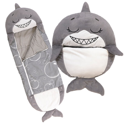 Happy Nappers Grey Shark Medium pillow and sleepy sack set with smiling face