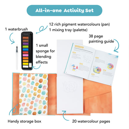 Tiger Tribe Watercolor Animals Set with 12 colors, waterbrush, guide, storage box