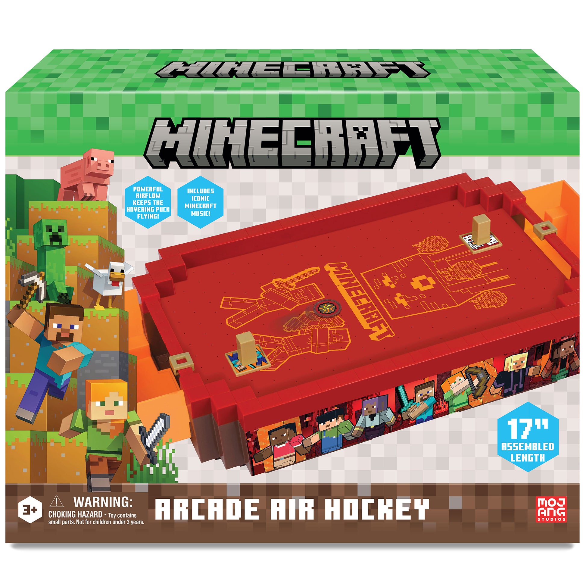 Minecraft Arcade Air Hockey red tabletop game with 17-inch assembled length, featuring Nether theme design
