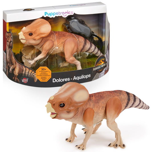 Puppetronics Dolores Aquilops interactive dinosaur toy with remote control