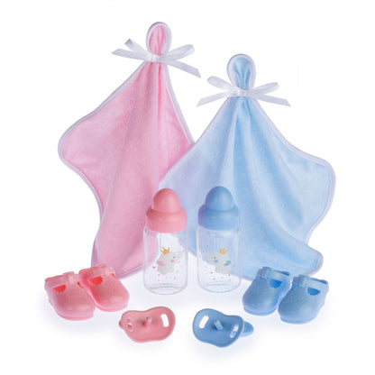 JC Toys Twin Nonis Boutique 15" baby dolls in pink and blue with accessories set