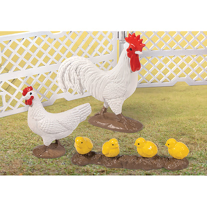 Big Country Toys Chicken Coop Adventure farm playset with white rooster, hens, yellow chicks and lattice fence