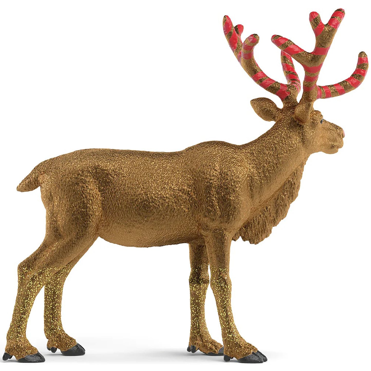 Wild Life Golden Anniversary Reindeer toy with gold glitter body and red striped antlers