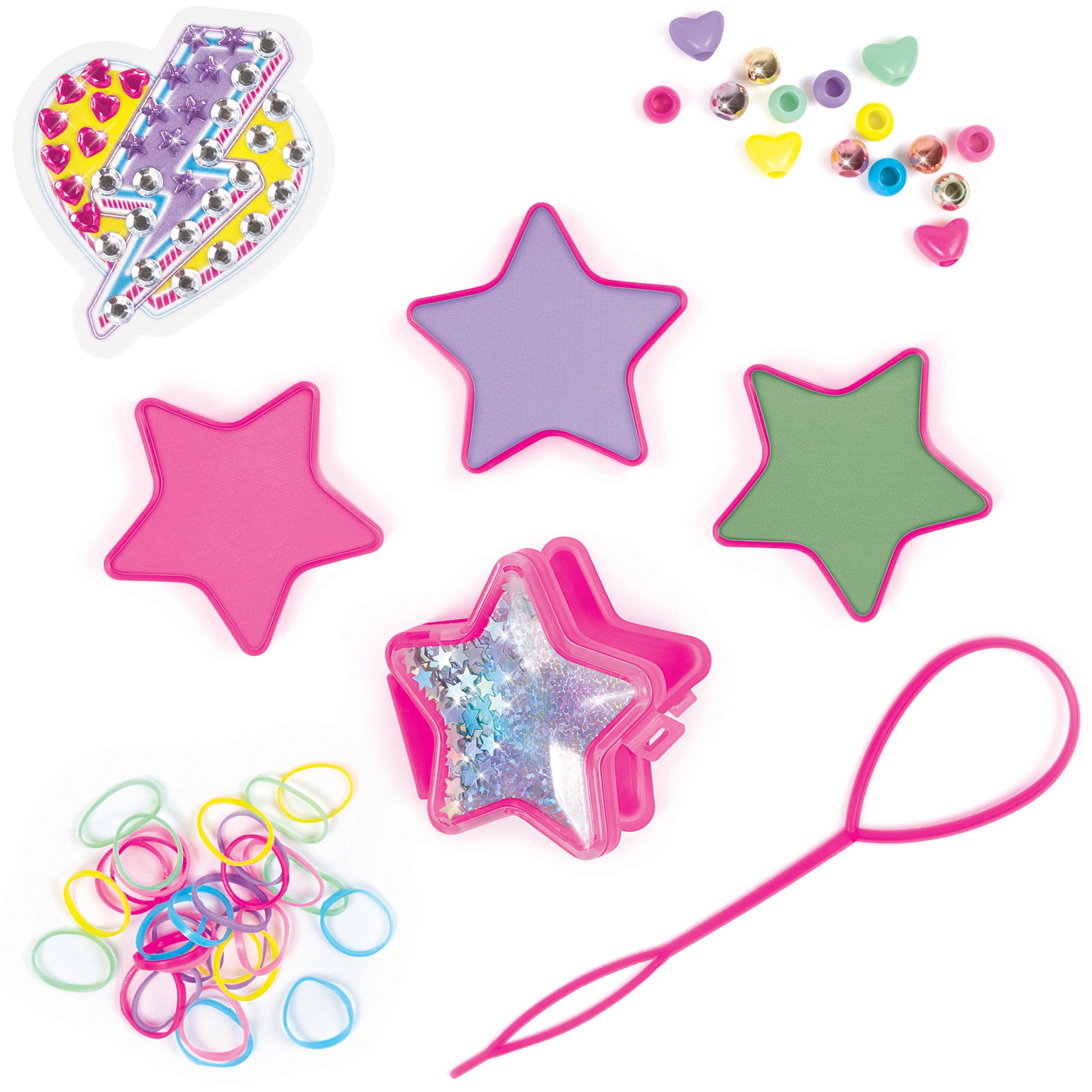 Hair Styling Set: Star Power with colorful star cases, beads, and hair accessories